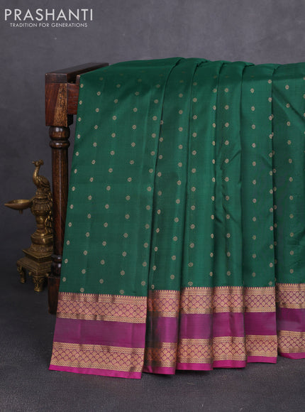 Pure kanchipuram silk saree bottle green and magenta pink with allover zari woven 1000 buttas and rettapet zari woven border