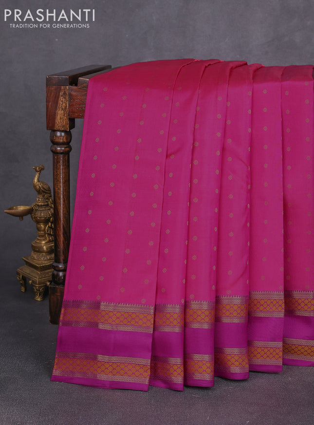 Pure kanchipuram silk saree pink and magenta pink with allover zari woven 1000 buttas and rettapet zari woven border
