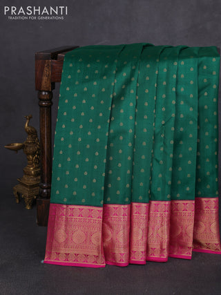 Pure kanchipuram silk saree bottle green and pink with allover zari woven 1000 buttas and zari woven border