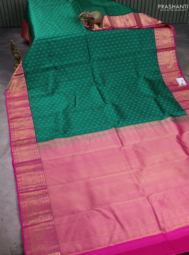 Pure kanchipuram silk saree bottle green and pink with allover zari woven 1000 buttas and zari woven border