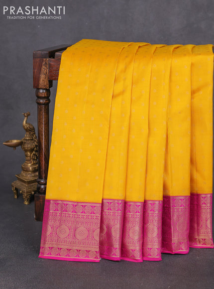 Pure kanchipuram silk saree yellow and pink with allover zari woven 1000 buttas and zari woven border