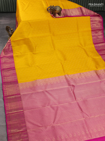 Pure kanchipuram silk saree yellow and pink with allover zari woven 1000 buttas and zari woven border