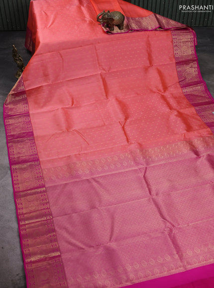 Pure kanchipuram silk saree peach shade and pink with allover zari woven 1000 buttas and zari woven border