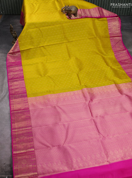 Pure kanchipuram silk saree lime green and pink with allover zari woven 1000 buttas and zari woven border