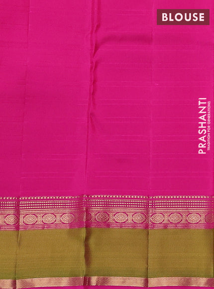 Pure kanchipuram silk saree dual shade of pinkish orange and pink with allover checks & zari woven 1000 buttas and rettapet zari woven border