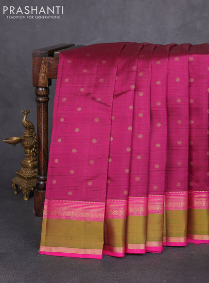 Pure kanchipuram silk saree magenta pink and pink with allover checks & zari woven 1000 buttas and rettapet zari woven border