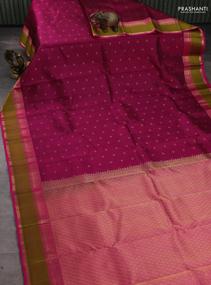 Pure kanchipuram silk saree magenta pink and pink with allover checks & zari woven 1000 buttas and rettapet zari woven border