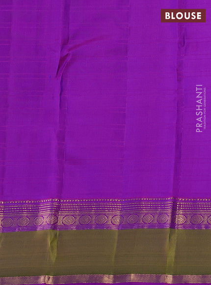 Pure kanchipuram silk saree dual shade of bluish green with allover checks & zari woven 1000 buttas and rettapet zari woven border