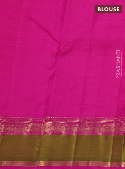 Pure kanchipuram silk saree dual shade of pinkish orange with allover checks & zari woven 1000 buttas and rettapet zari woven border