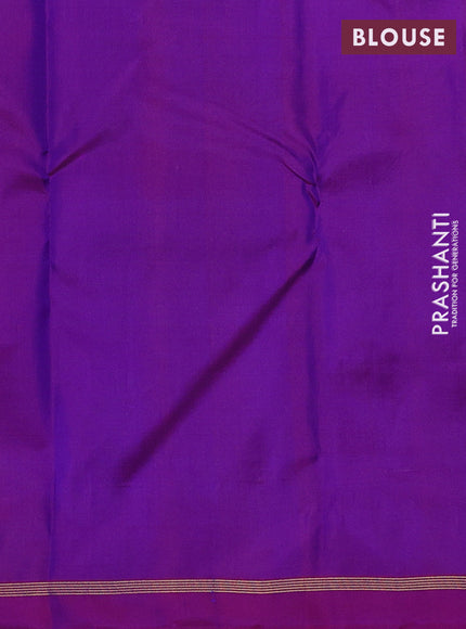 Pure kanchipuram silk saree dual shade of bluish pink and pink with allover zari woven buttas and small zari woven simple border