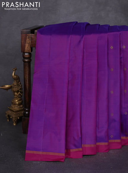 Pure kanchipuram silk saree purple and pink with allover zari woven buttas and small zari woven simple border