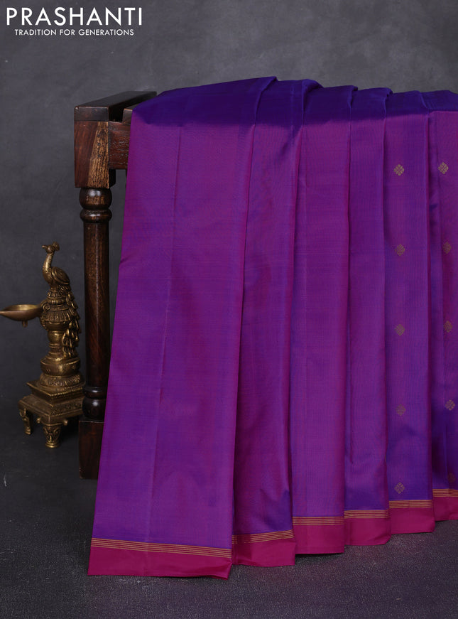 Pure kanchipuram silk saree purple and pink with allover zari woven buttas and small zari woven simple border