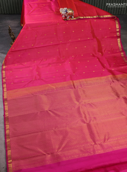 Pure kanchipuram silk saree dual shade of pink and pink with allover zari woven buttas and small zari woven border