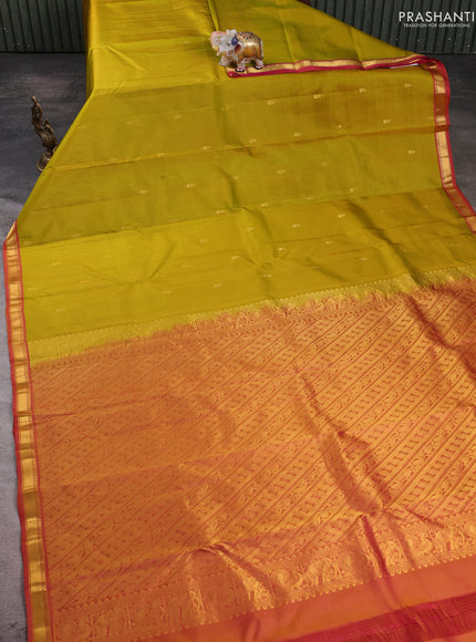 Pure kanchipuram silk saree mehendi green and pink with allover zari woven buttas and small zari woven border