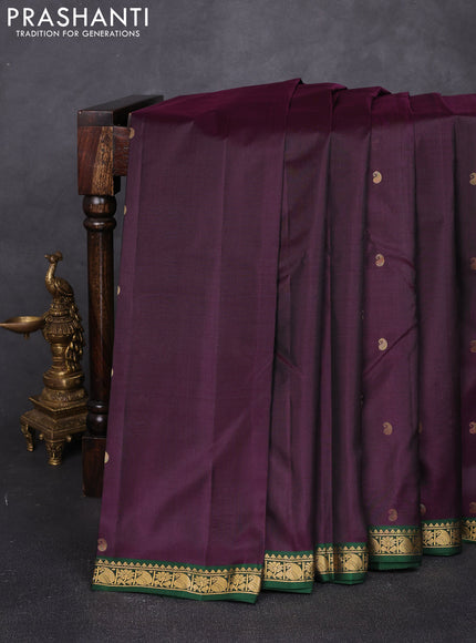 Pure kanchipuram silk saree jamun shade and green with allover zari woven buttas and small zari woven border