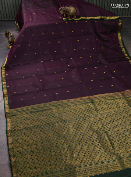 Pure kanchipuram silk saree jamun shade and green with allover zari woven buttas and small zari woven border