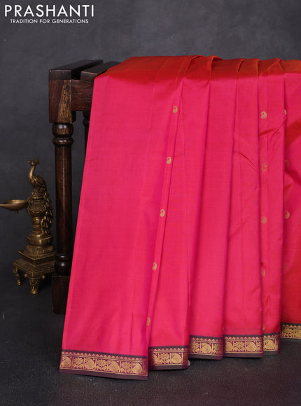 Pure kanchipuram silk saree pink and green with allover zari woven buttas and small zari woven border