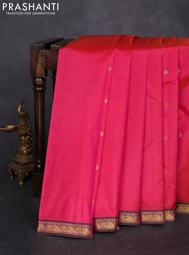 Pure kanchipuram silk saree pink and green with allover zari woven buttas and small zari woven border