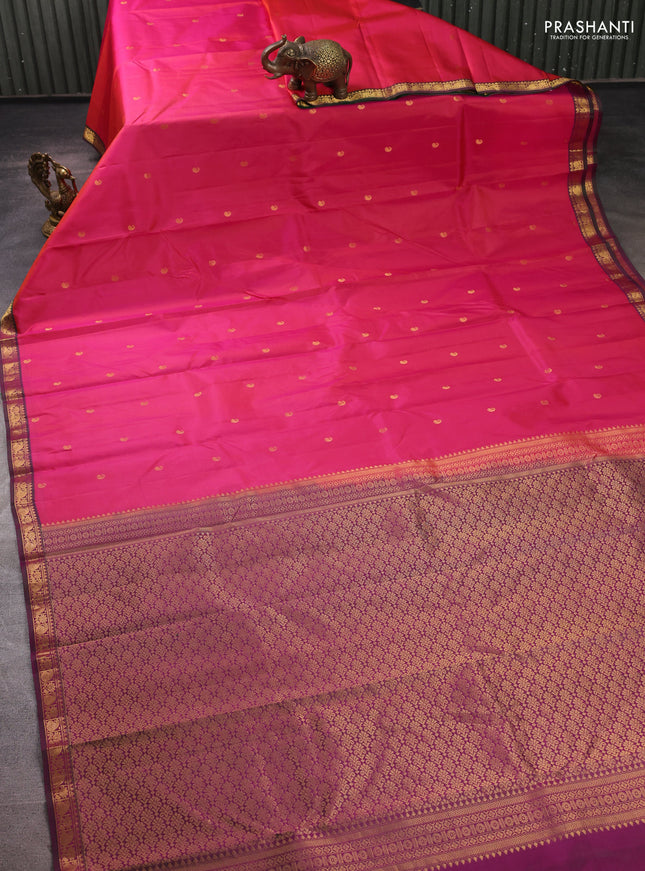 Pure kanchipuram silk saree pink and green with allover zari woven buttas and small zari woven border
