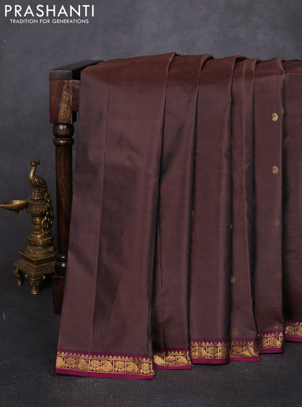 Pure kanchipuram silk saree brown and magenta pink with allover zari woven buttas and small zari woven border