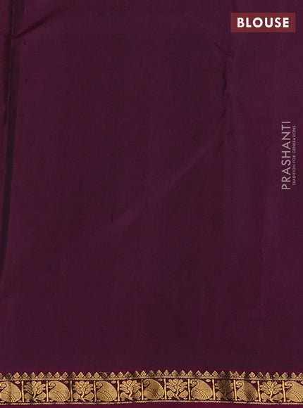 Pure kanchipuram silk saree brown and magenta pink with allover zari woven buttas and small zari woven border
