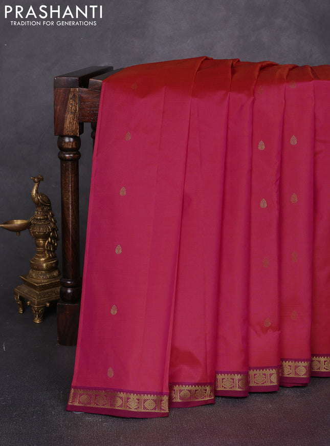 Pure kanchipuram silk saree pink and magenta pink with allover zari woven buttas and small zari woven border