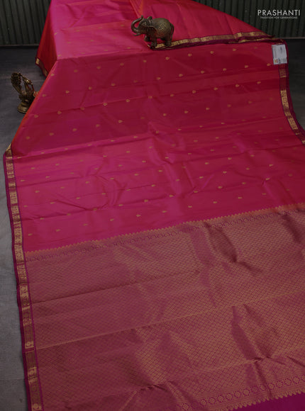 Pure kanchipuram silk saree pink and magenta pink with allover zari woven buttas and small zari woven border