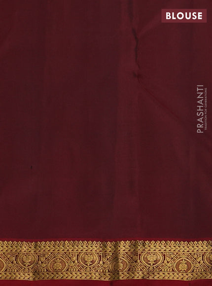 Pure kanchipuram silk saree bottle green and maroon with allover zari woven buttas and small zari woven border