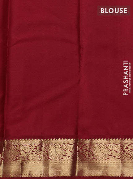 Pure kanchipuram silk saree pastel pink and maroon with allover zari stripes & zari woven 1000buttas and zari woven korvai border