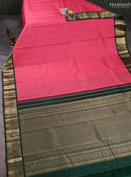 Pure kanchipuram silk saree peach pink and green with allover zari stripes & zari woven 1000buttas and zari woven korvai border