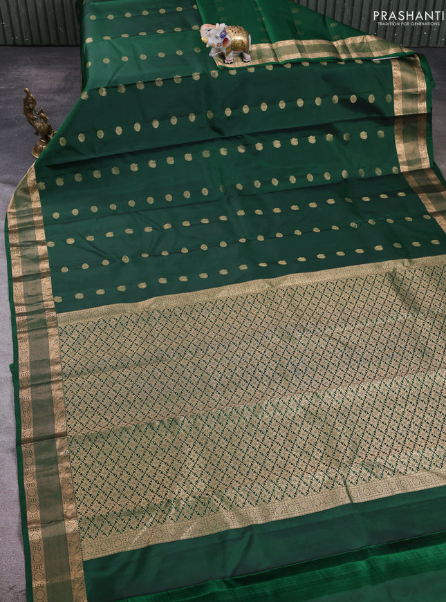 Pure kanchipuram silk saree bottle green with allover zari woven 1000 buttas and zari woven border