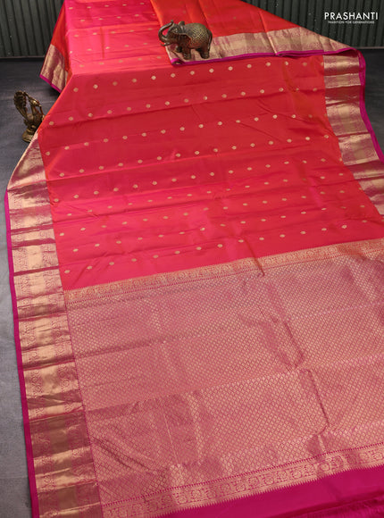 Pure kanchipuram silk saree orange and pink with allover zari woven 1000 buttas and rich zari woven border