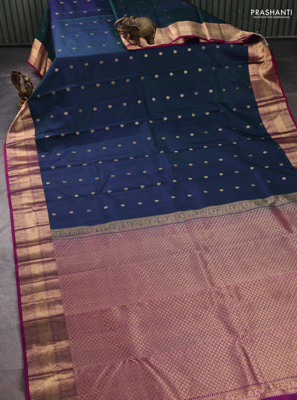 Pure kanchipuram silk saree dual shade greenish blue and magenta pink with allover zari woven 1000 buttas and rich zari woven border