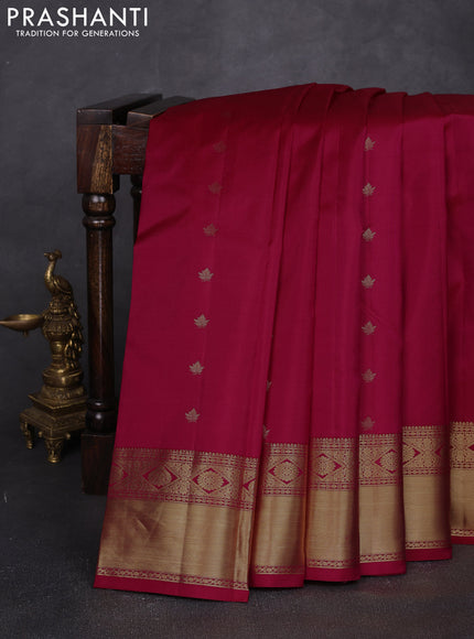 Pure kanchipuram silk saree tomato pink with allover zari woven 1000 buttas and rich zari woven border