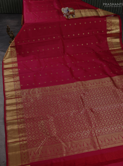 Pure kanchipuram silk saree tomato pink with allover zari woven 1000 buttas and rich zari woven border
