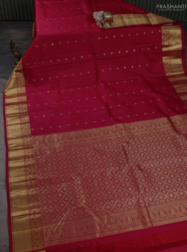 Pure kanchipuram silk saree tomato pink with allover zari woven 1000 buttas and rich zari woven border
