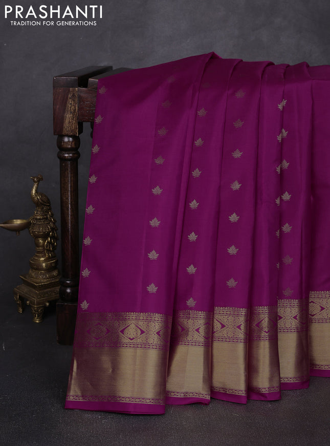 Pure kanchipuram silk saree magenta pink with allover zari woven 1000 buttas and rich zari woven border
