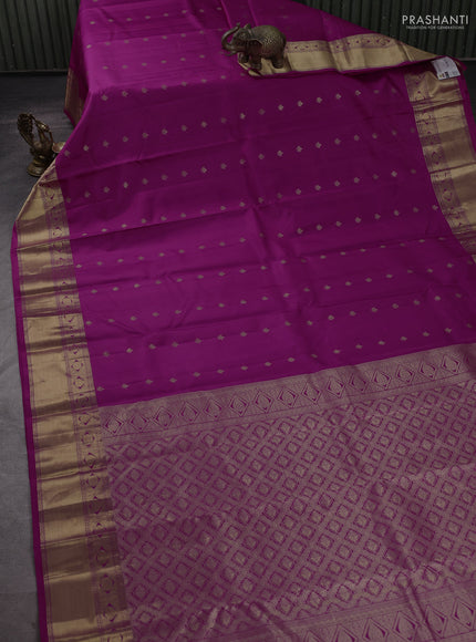 Pure kanchipuram silk saree magenta pink with allover zari woven 1000 buttas and rich zari woven border