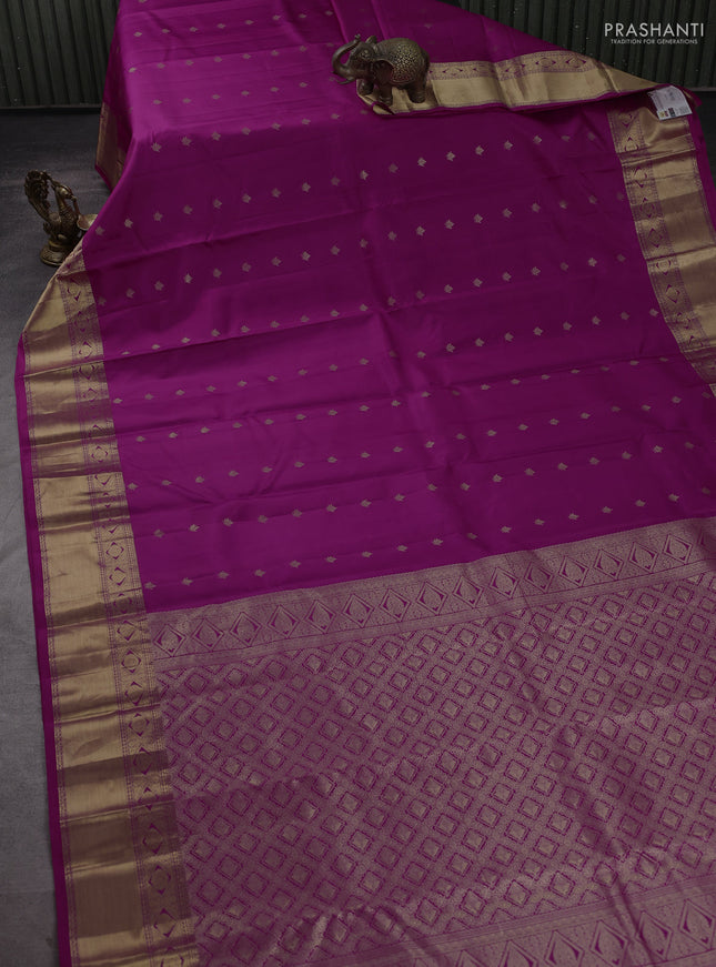 Pure kanchipuram silk saree magenta pink with allover zari woven 1000 buttas and rich zari woven border