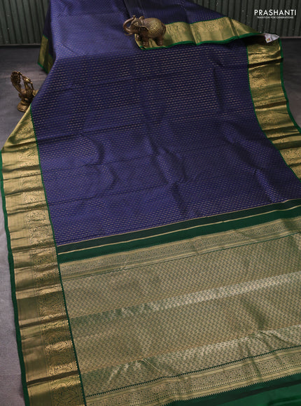 Pure kanchipuram silk saree navy blue and green with allover weaves & zari woven 1000 buttas and zari woven border