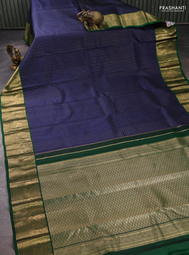 Pure kanchipuram silk saree navy blue and green with allover weaves & zari woven 1000 buttas and zari woven border