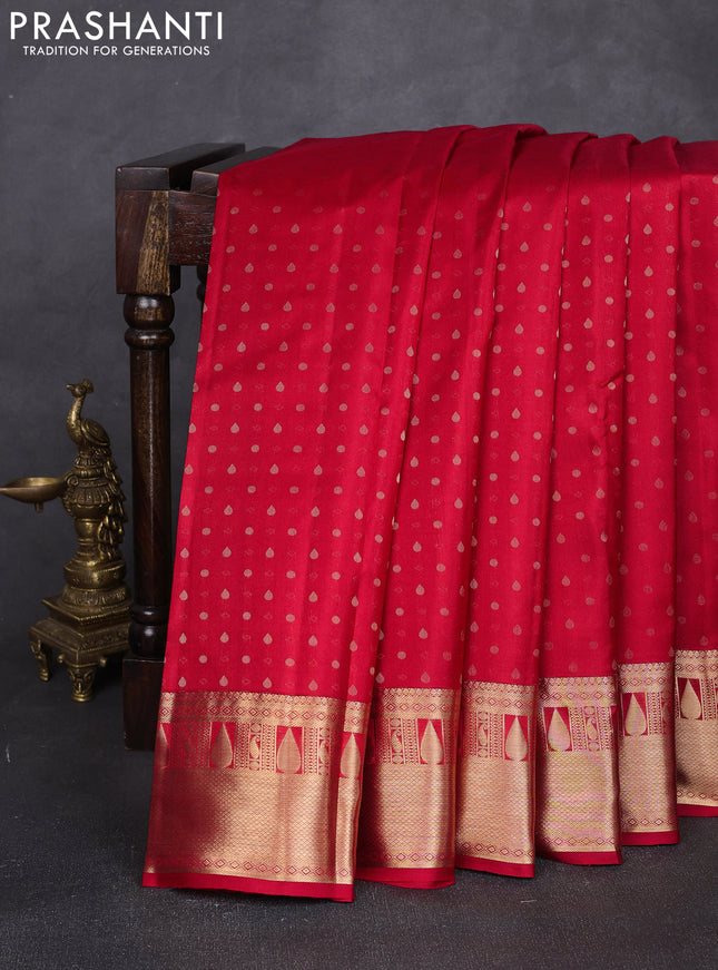 Pure kanchipuram silk saree maroon with allover zari woven 1000 buttas and zari woven border