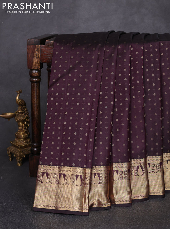 Pure kanchipuram silk saree coffee brown with allover zari woven 1000 buttas and zari woven border