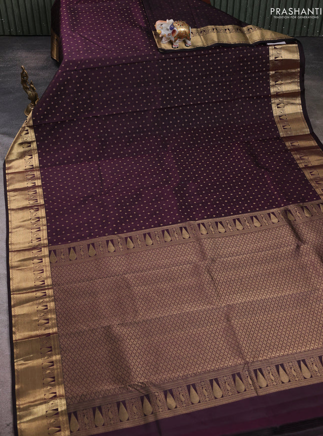 Pure kanchipuram silk saree coffee brown with allover zari woven 1000 buttas and zari woven border