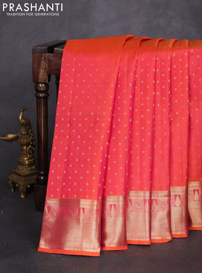 Pure kanchipuram silk saree orange with allover zari woven 1000 buttas and zari woven border