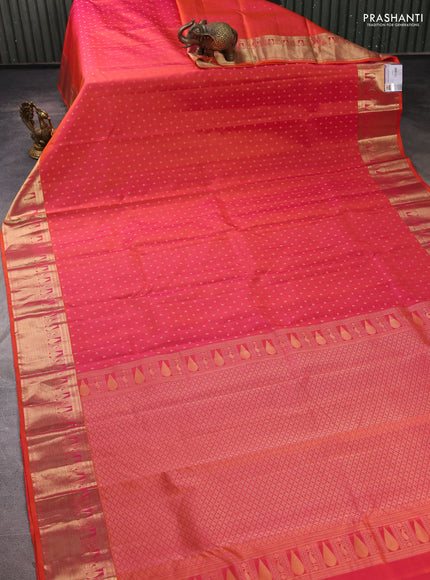 Pure kanchipuram silk saree orange with allover zari woven 1000 buttas and zari woven border