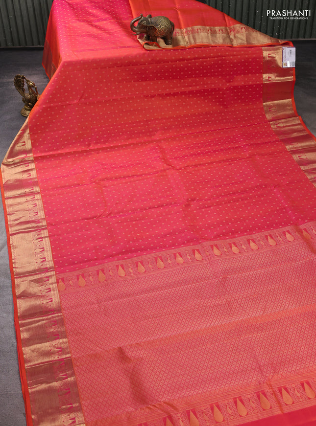 Pure kanchipuram silk saree orange with allover zari woven 1000 buttas and zari woven border