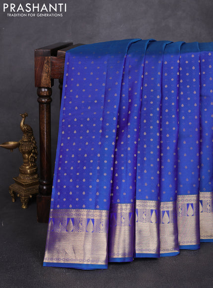 Pure kanchipuram silk saree dual shade of blue with allover zari woven 1000 buttas and zari woven border