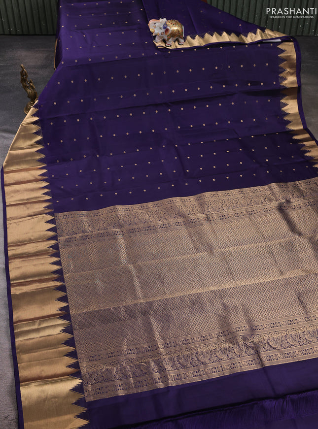 Pure kanchipuram silk saree nave blue with allover zari woven 1000 buttas and temple zari woven border