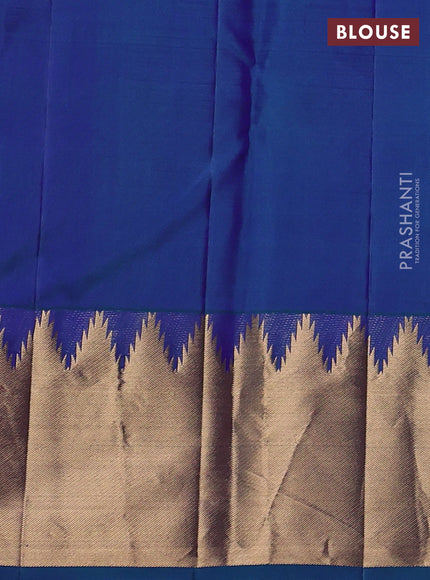 Pure kanchipuram silk saree dual shade of bluish green with allover zari woven 1000 buttas and temple zari woven border